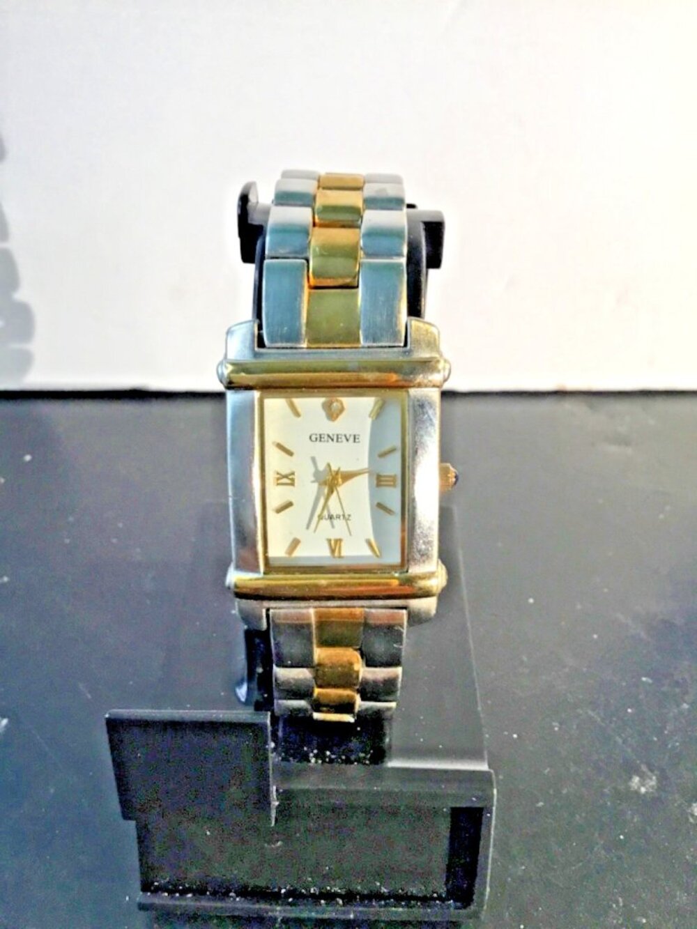 Geneve MeN'S Analog Tank STYLE Case Silver/gold Tone Stainless Band==VINTAGE==